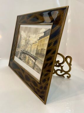 Jay Strongwater Leopard-Pattern Brown and Gold Picture Frame
